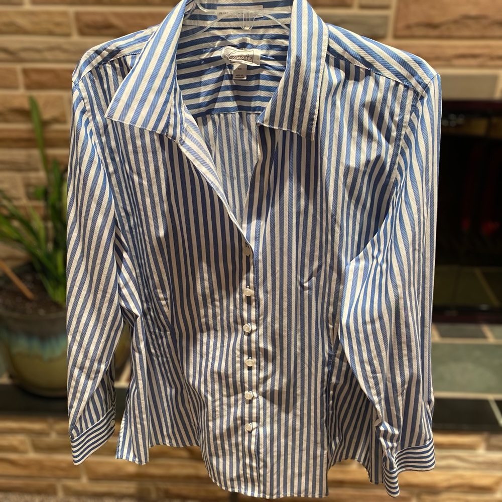 Blue & White Striped Button-up Top